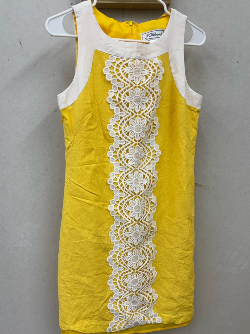 J. Howard linen lined lace accent yellow dress size 6